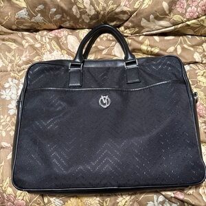 Versace Jeans Black Laptop Briefcase with V Emblem